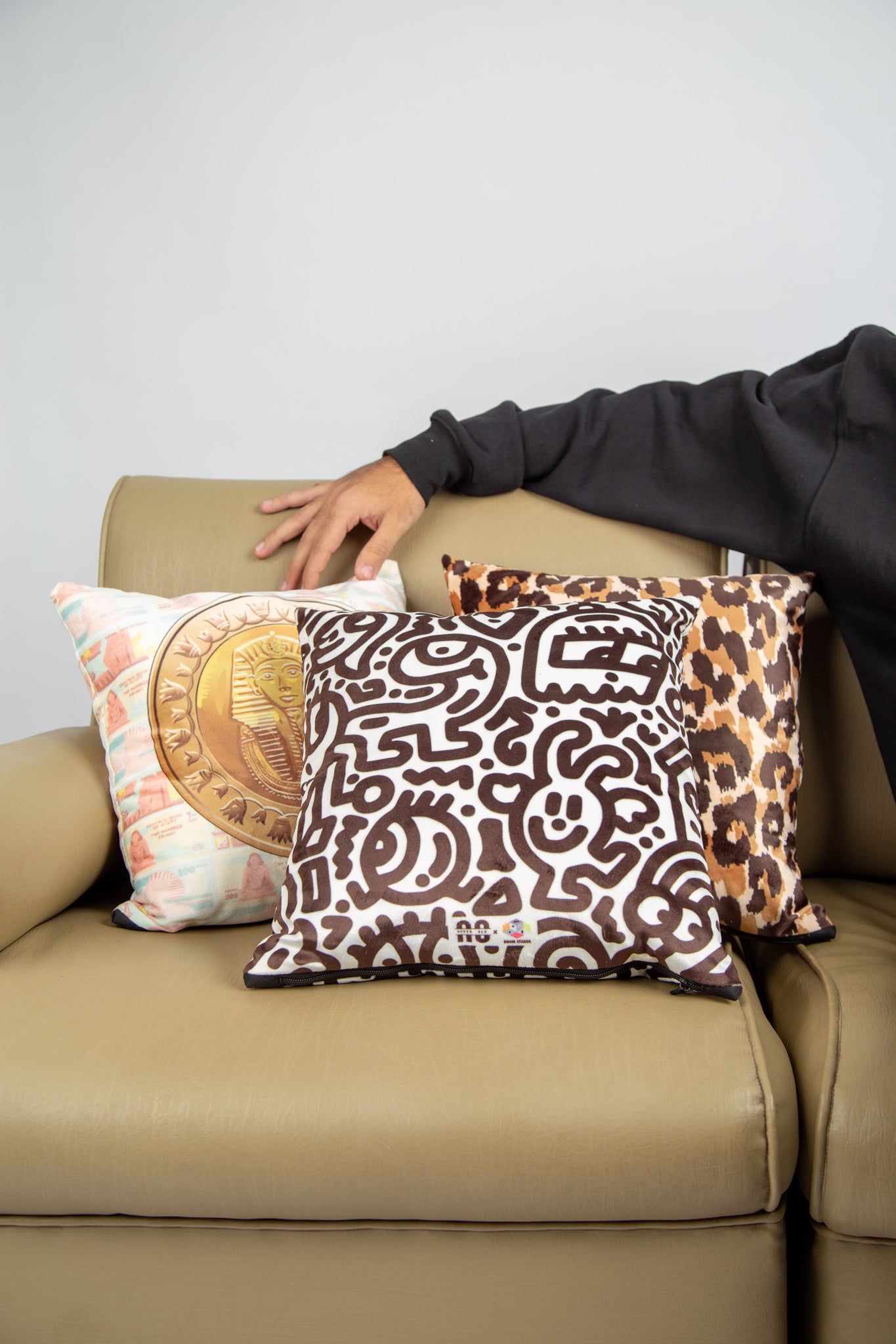 Pattern 1 Polyester Cushion Black and white