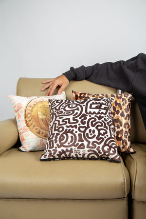 Pattern 1 Polyester Cushion Black and white