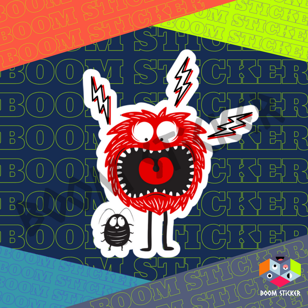 Red Monster Scared by a Bug sticker
